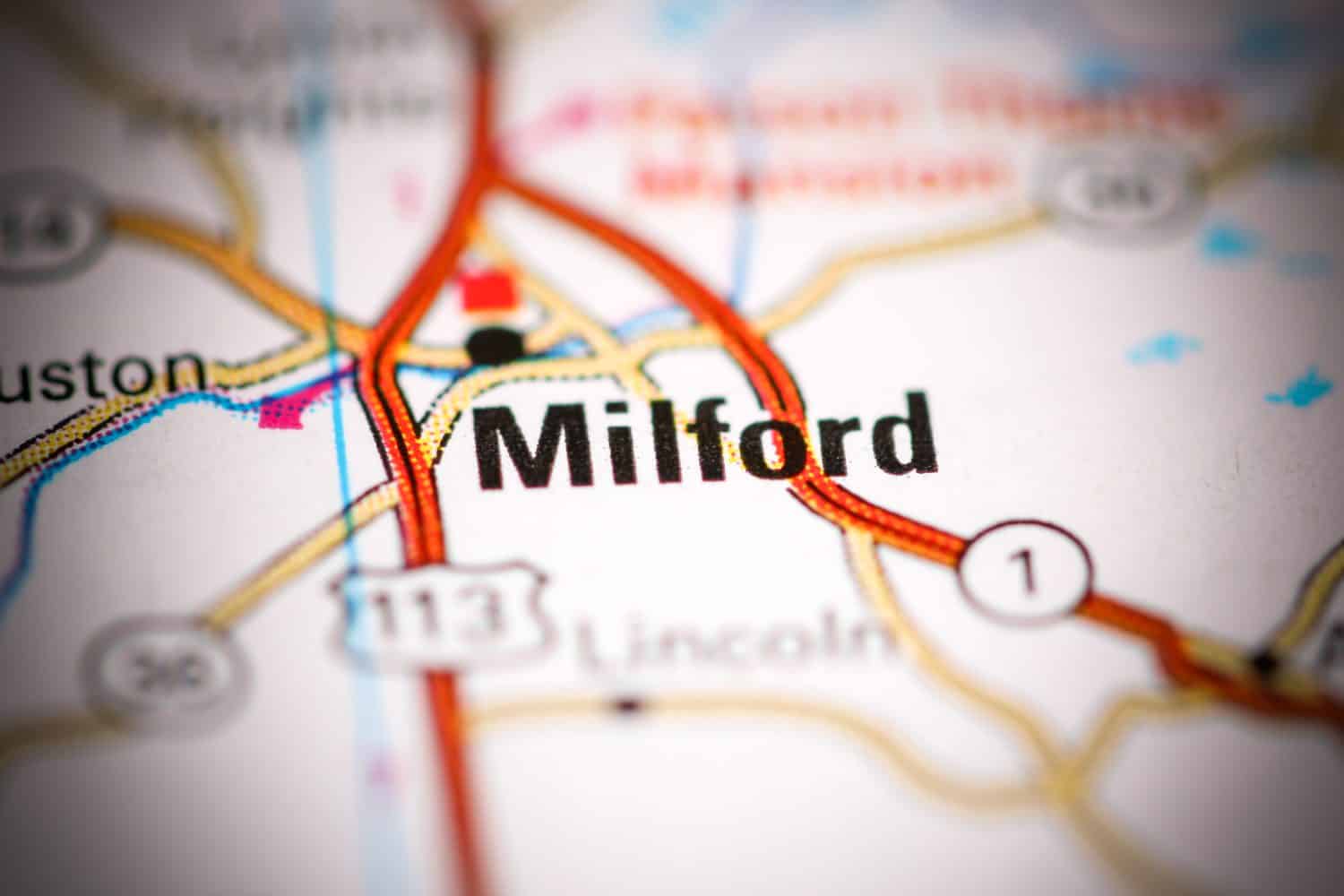 Milford. Delaware. Gli Stati Uniti su una mappa geografica