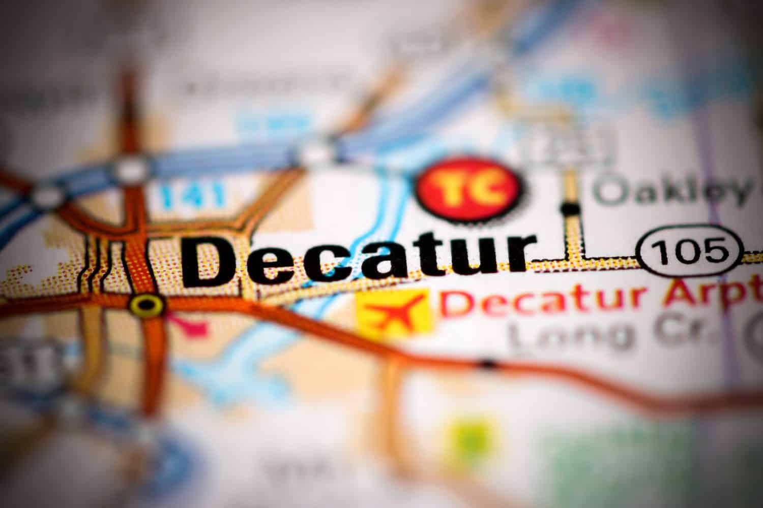 Decatur.  Illinois.  Gli Stati Uniti su una mappa geografica