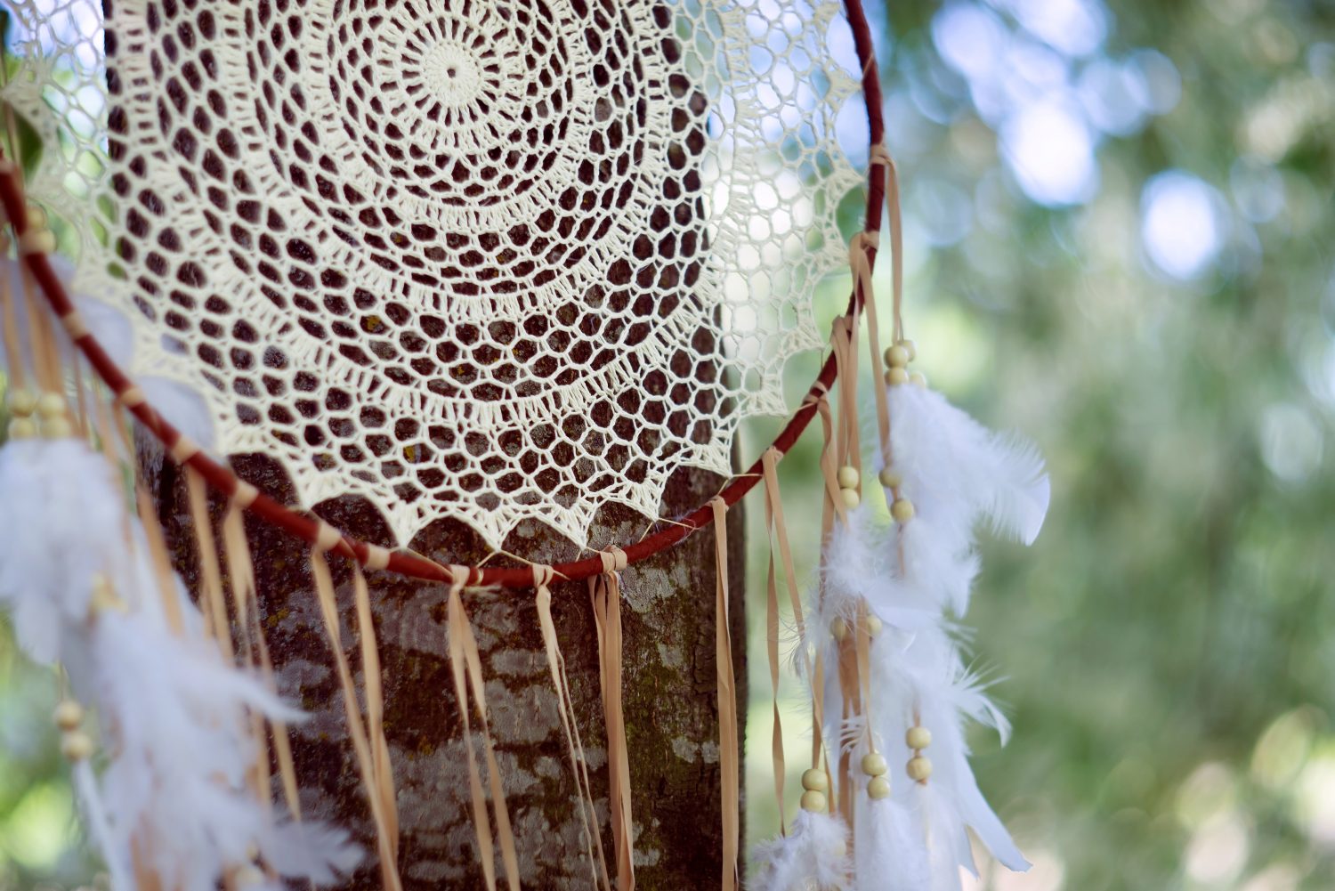 L'acchiappasogni soffia nel vento. Avvicinamento. Focalizzazione morbida.