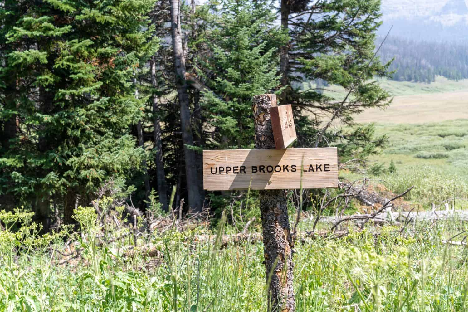 Segnale che indica gli escursionisti al lago Upper Brooks nel Wyoming