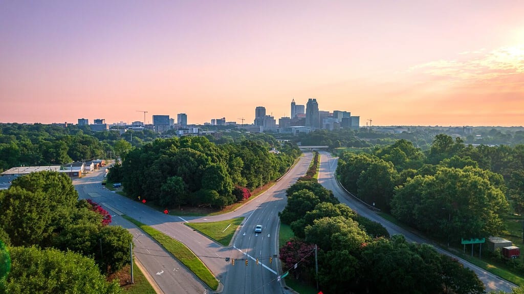 Downtown Raleigh, Carolina del Nord all'alba.
