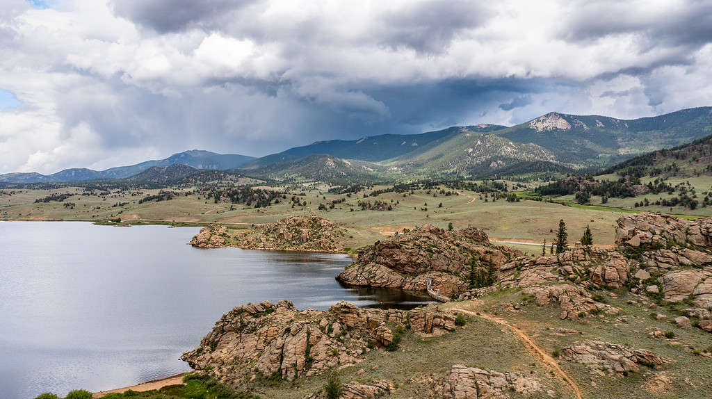 Vista aerea del serbatoio Tarryall, Colorado.