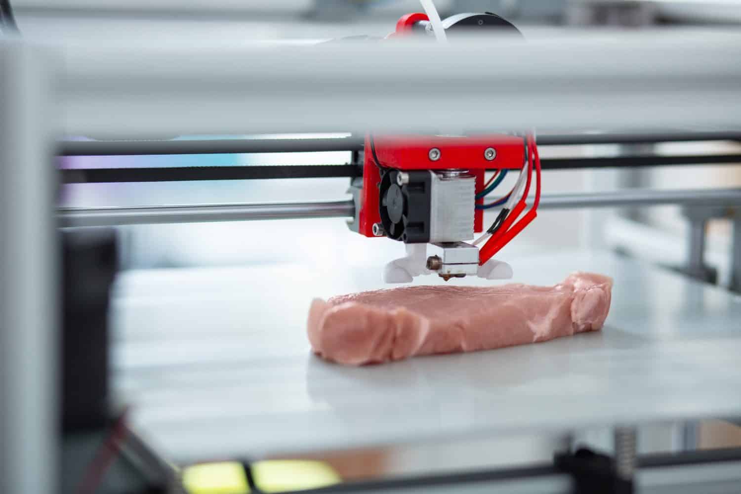 Assolutamente uguali. Il primo piano di una stampante 3D che ricrea un pezzo di carne, imitandone tutti i più piccoli dettagli
