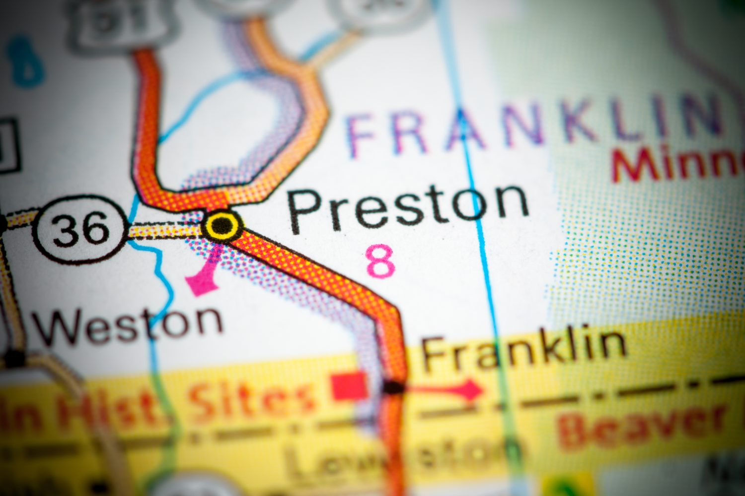 Preston. Idaho. Stati Uniti su una mappa.