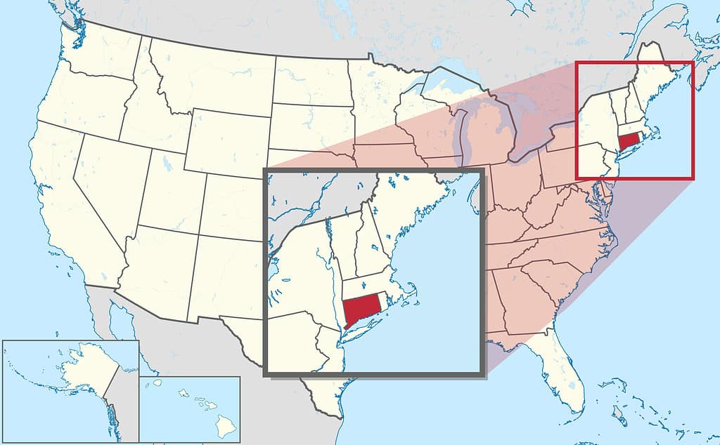 Connecticut sulla mappa degli Stati Uniti