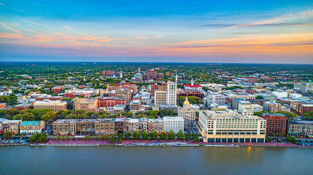 Antenna dello skyline del centro di Savannah Georgia