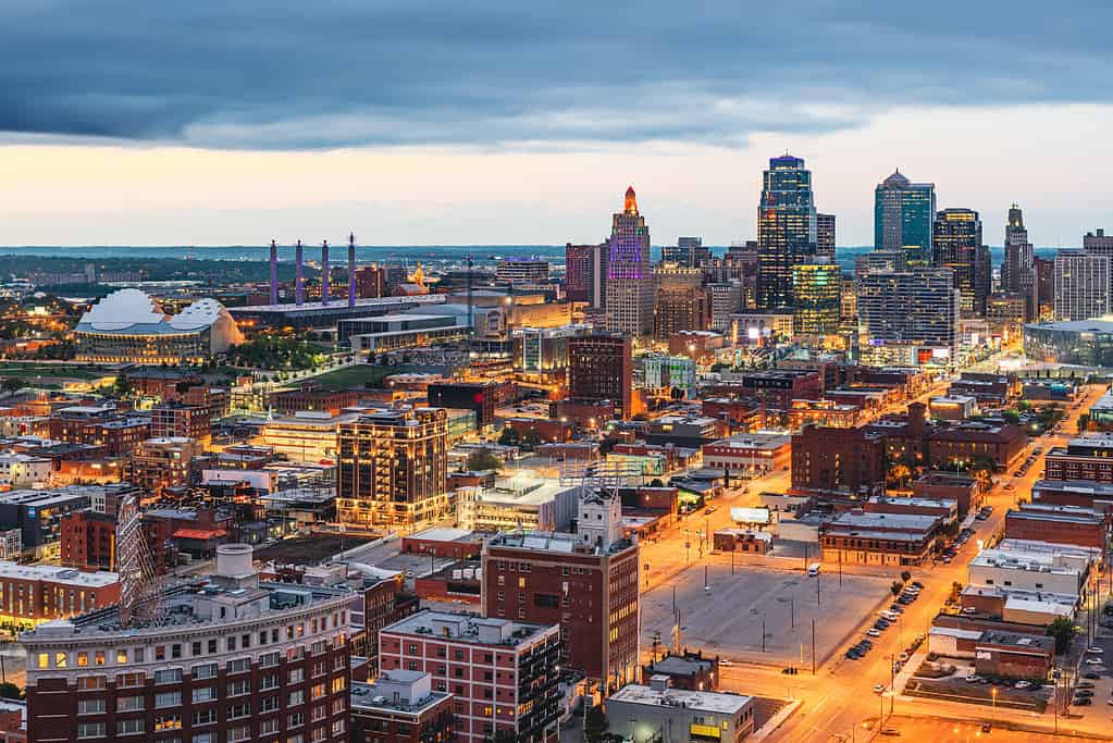 Paesaggio urbano del centro di Kansas City, Missouri, Stati Uniti