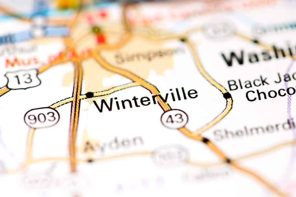 Winterville. Carolina del Nord. Stati Uniti su una mappa