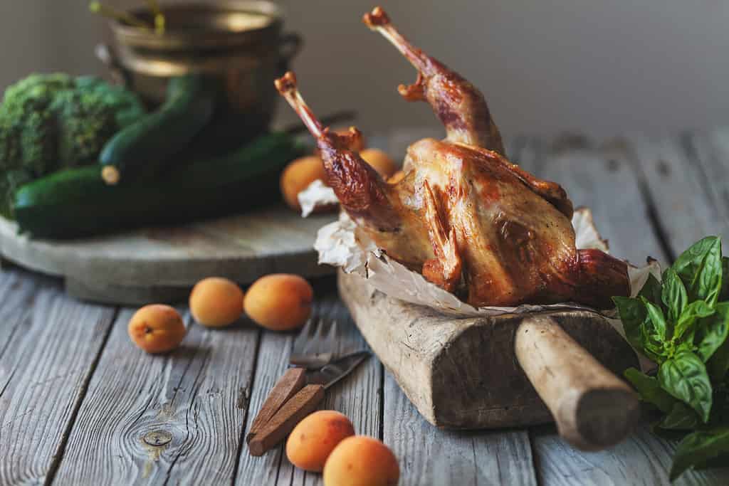 Faraona al forno su un fondo rustico
