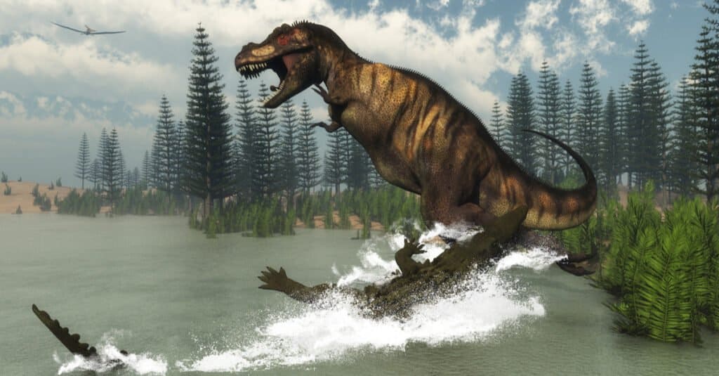 Forza del morso del coccodrillo - Deinosuchus attacca un dinosauro